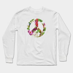 Tropical Pink Flamingos Peace Sign Long Sleeve T-Shirt